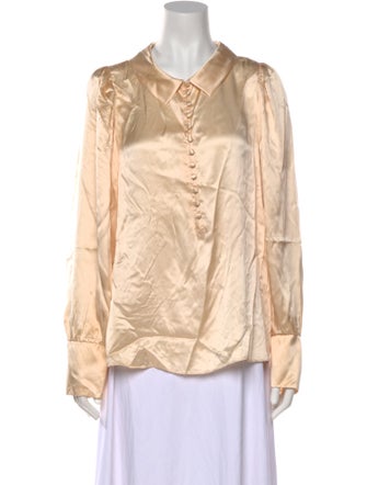 Tailored by Rebecca Taylor Silk Long Sleeve Button-Up Top