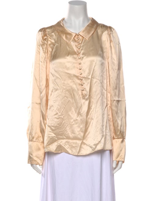 Tailored by Rebecca Taylor Silk Long Sleeve Button-Up Top