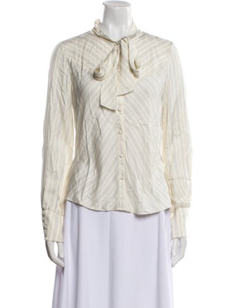 Tailored by Rebecca Taylor Silk Mock Neck Button-Up Top
