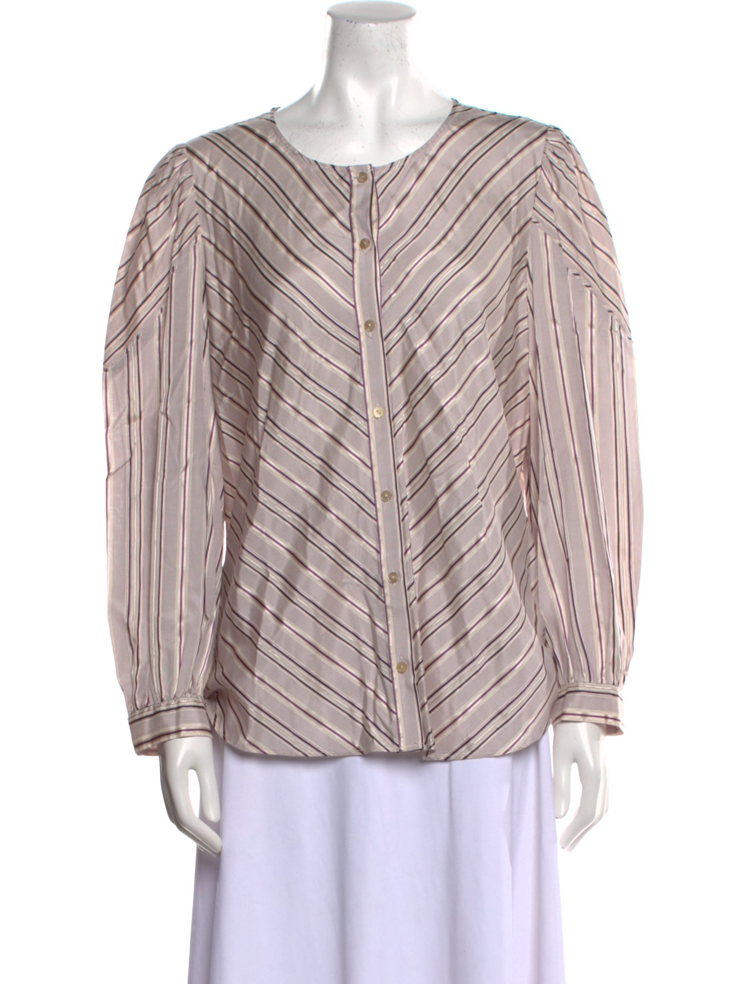Tailored by Rebecca Taylor Striped Crew Neck Button-Up Top w/ Tags