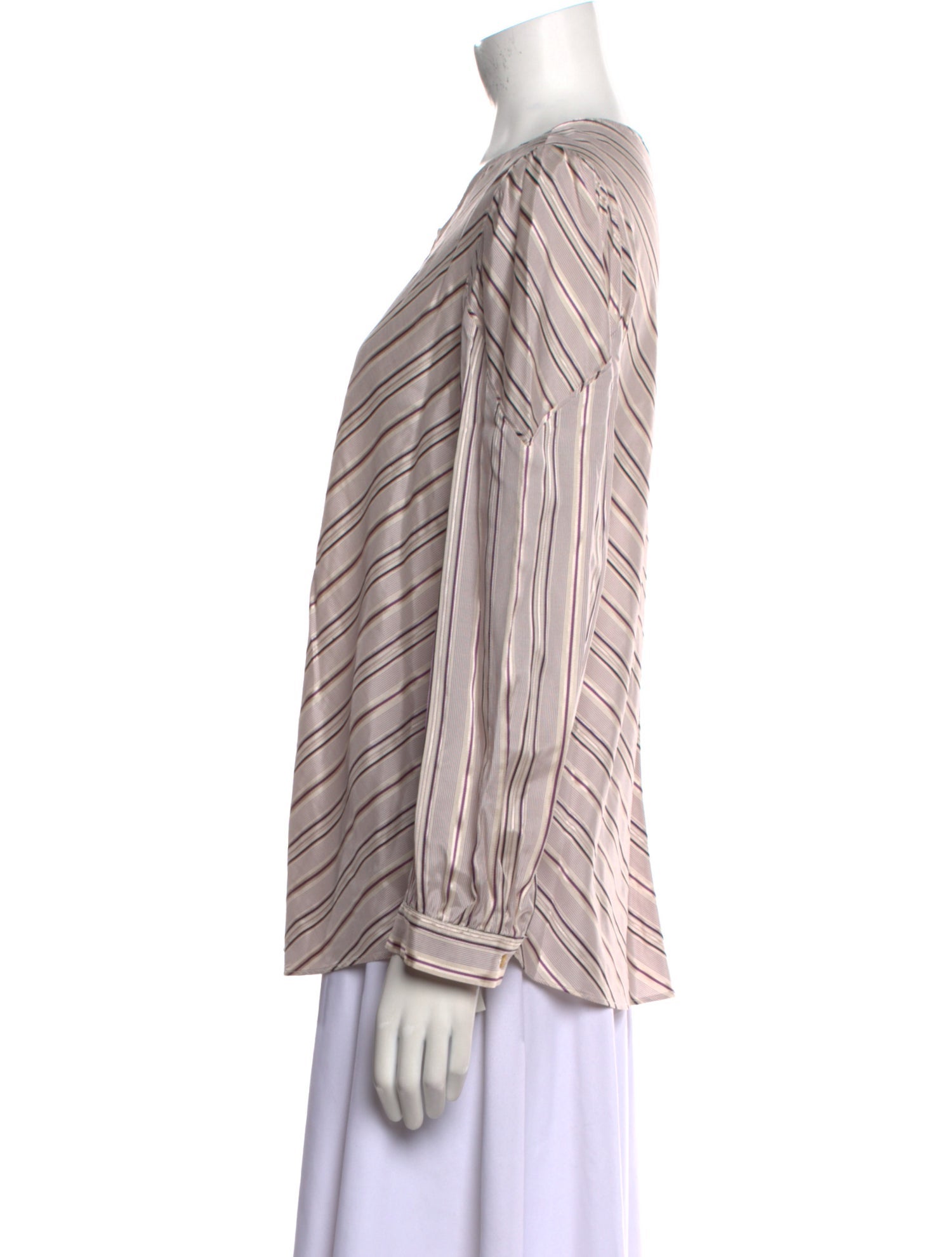 Tailored by Rebecca Taylor Striped Crew Neck Button-Up Top w/ Tags