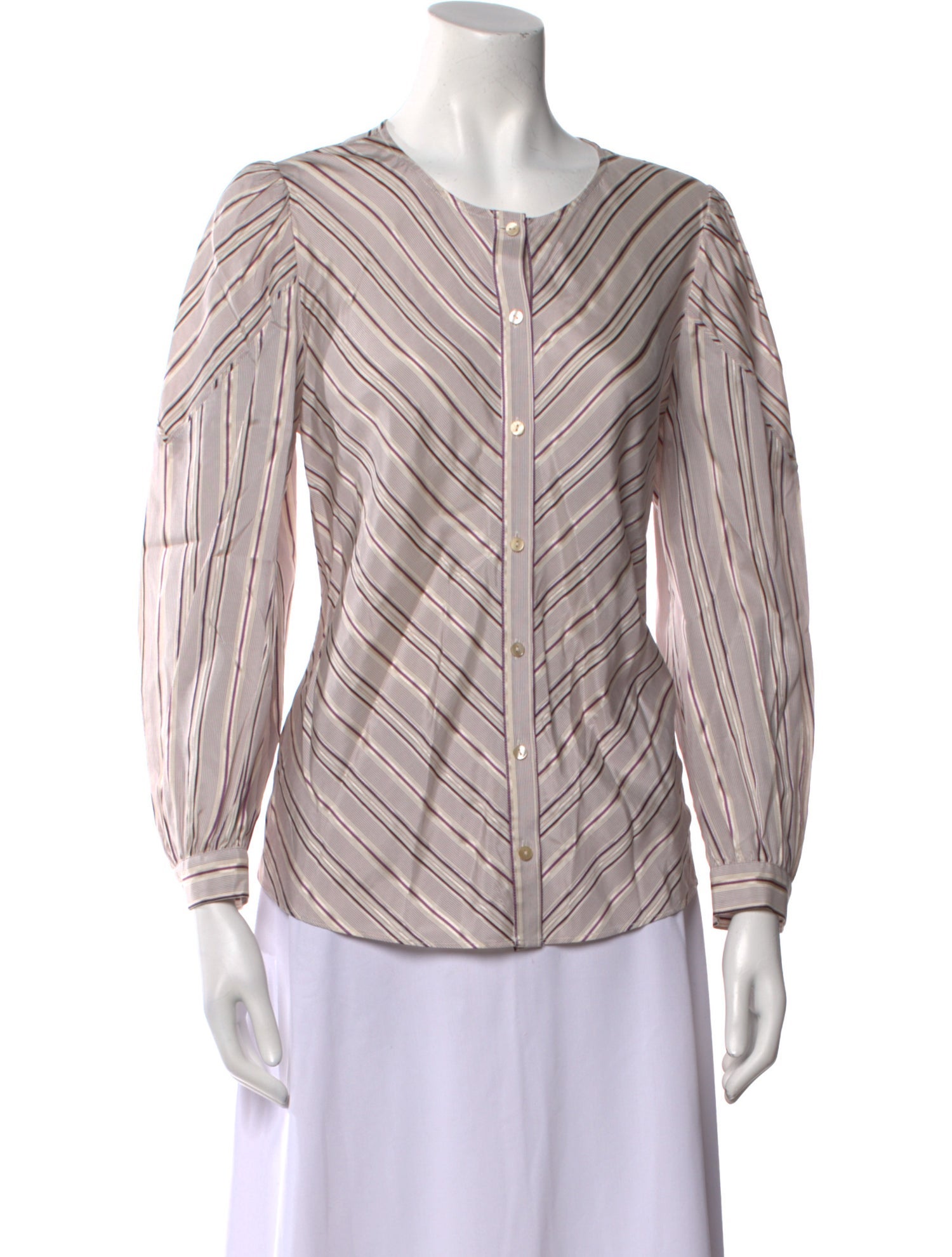 Tailored by Rebecca Taylor Striped Scoop Neck Button-Up Top w/ Tags