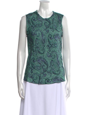Tailored by Rebecca Taylor Paisley Print Crew Neck Blouse