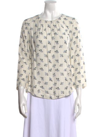 Tailored by Rebecca Taylor Floral Print Crew Neck Blouse