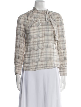 Tailored by Rebecca Taylor Plaid Print Mock Neck Blouse