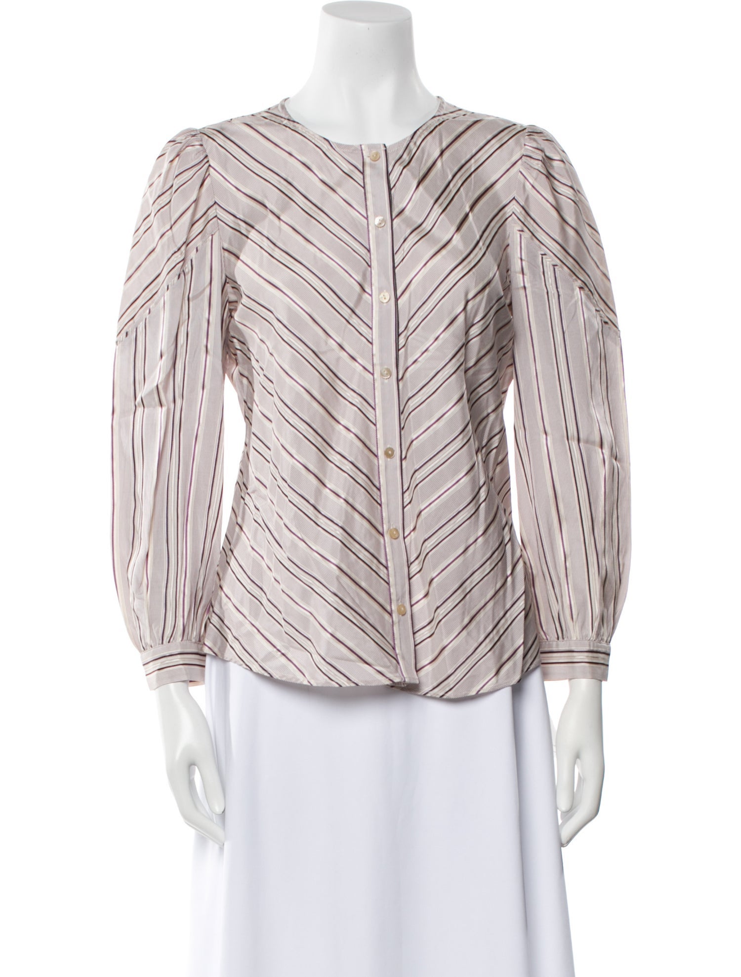 Tailored by Rebecca Taylor Striped Crew Neck Blouse