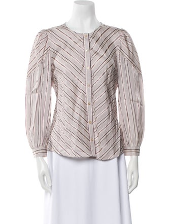 Tailored by Rebecca Taylor Striped Crew Neck Blouse