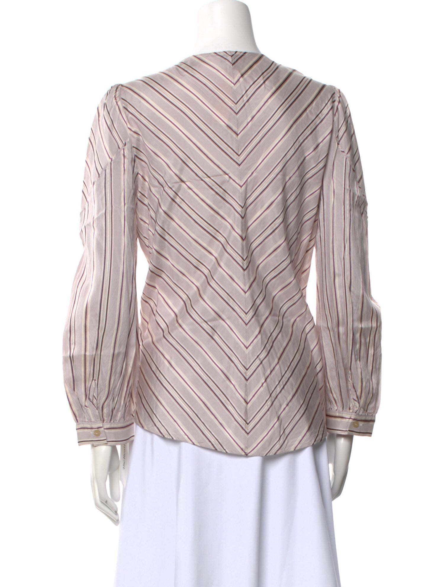 Tailored by Rebecca Taylor Striped V-Neck Button-Up Top w/ Tags