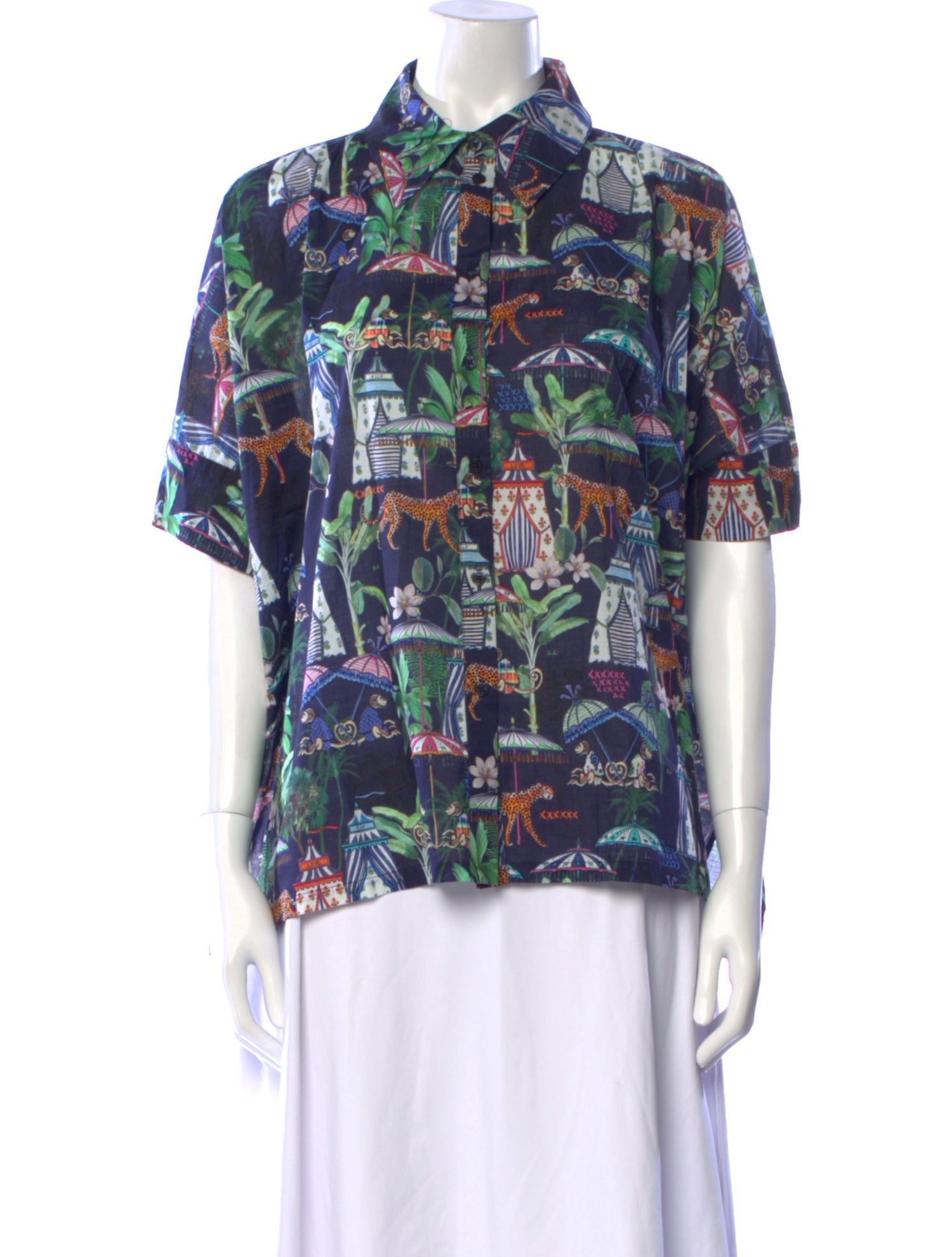 Vilagallo Printed Short Sleeve Button-Up Top