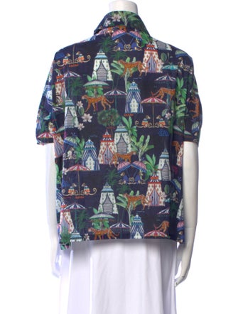 Vilagallo Printed Short Sleeve Button-Up Top