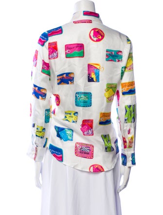 Vilagallo Silk Printed Button-Up Top