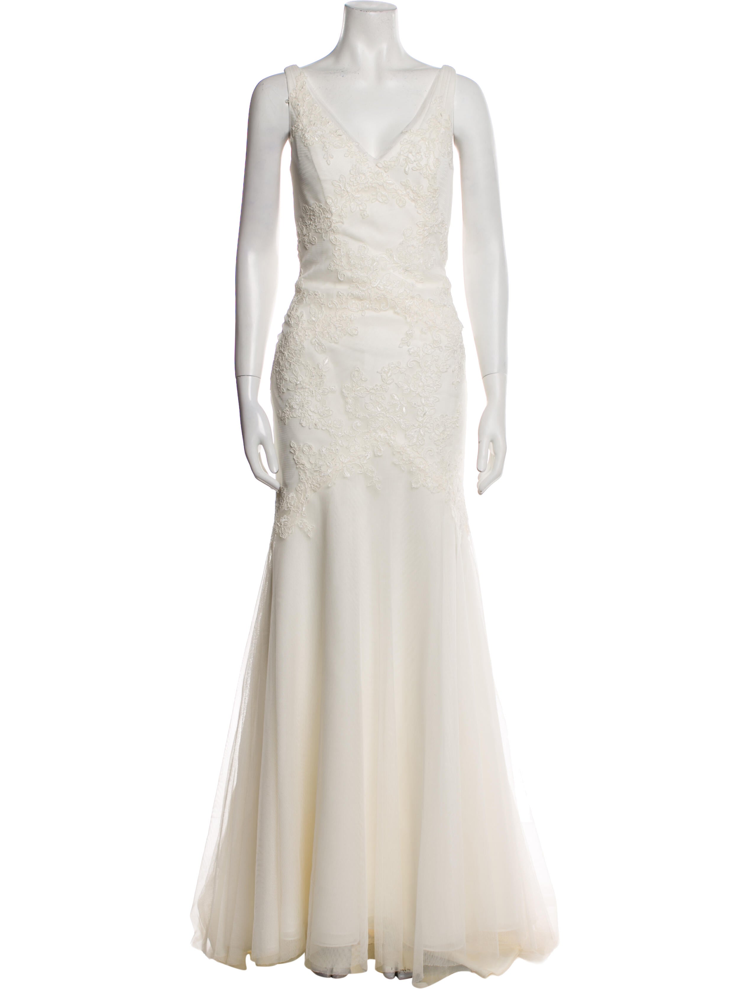 White by Vera Wang V-Neck Long Dress