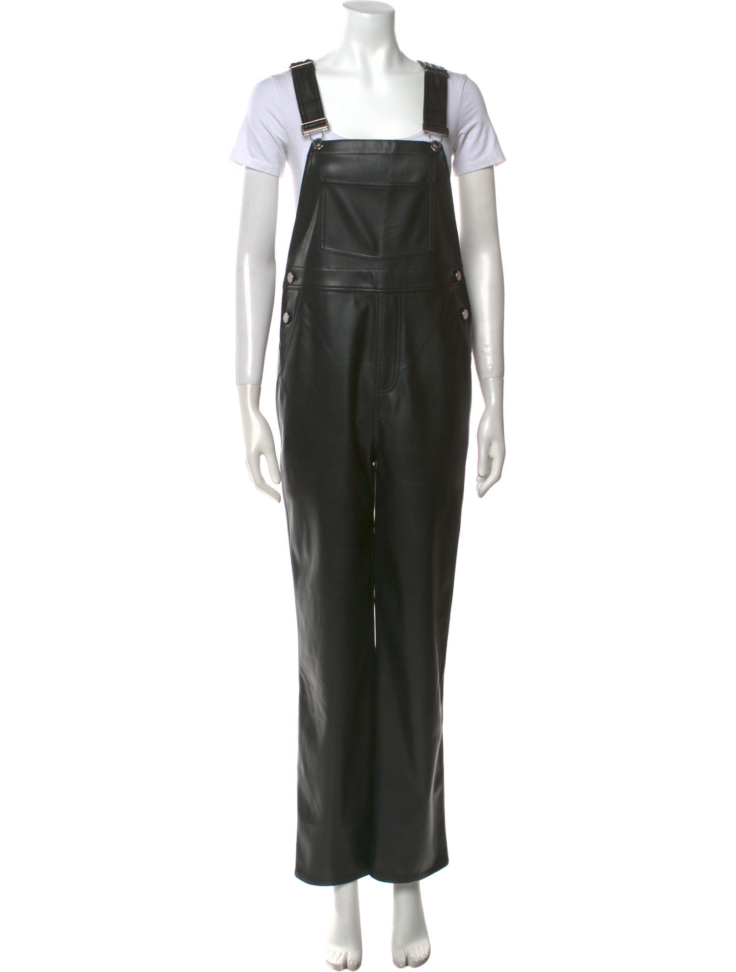 We Wore What Faux Leather Square Neckline Jumpsuit