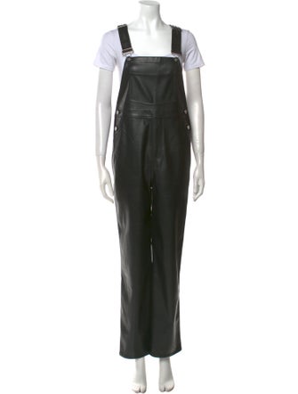 We Wore What Faux Leather Square Neckline Jumpsuit