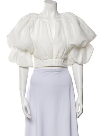 Aje Crew Neck Three-Quarter Sleeve Crop Top