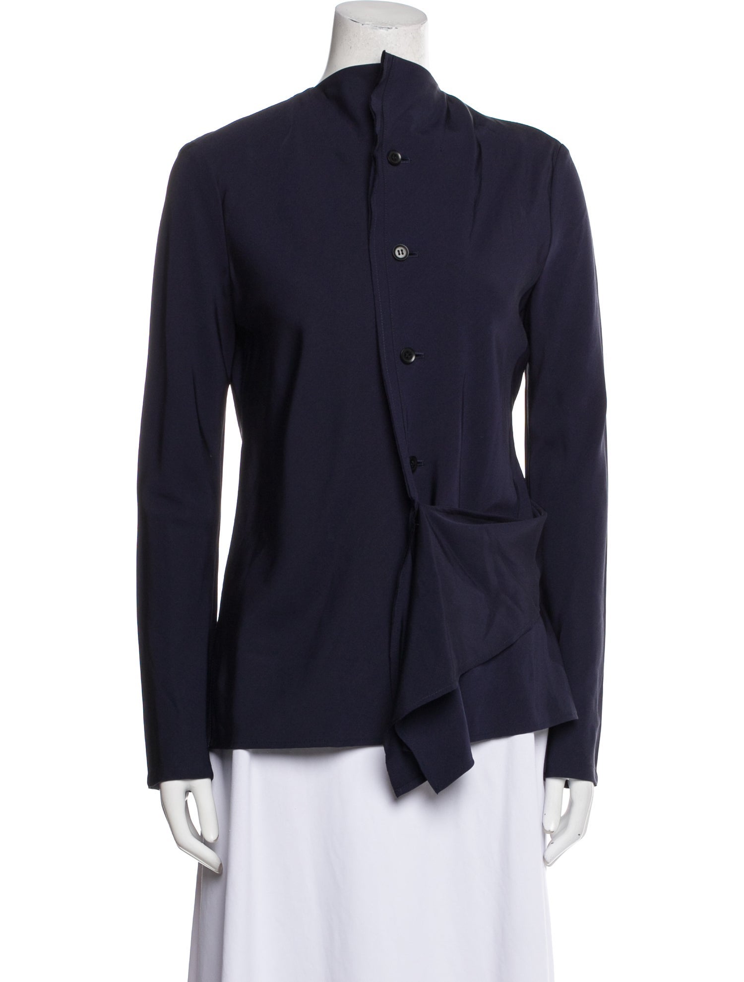 Yohji Yamamoto Noir Silk Mock Neck Button-Up Top