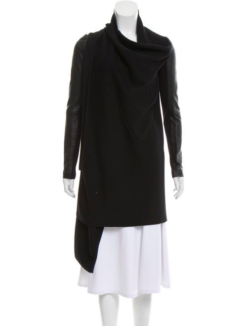 Yigal Azrouël Leather-Accented Knit Cardigan Black
