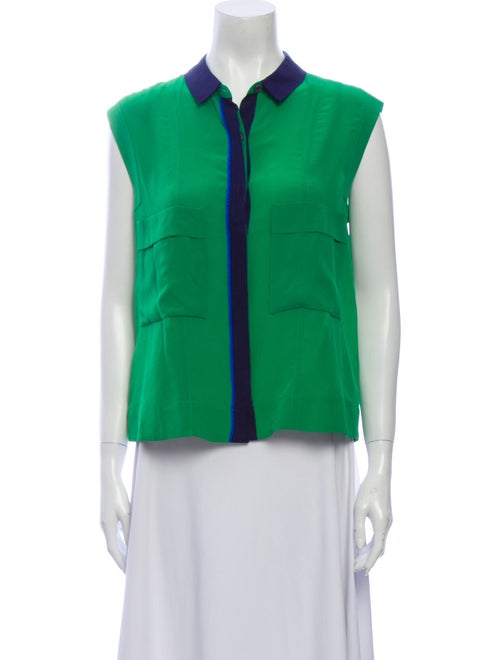 Yigal Azrouël Silk Sleeveless Button-Up Top Green