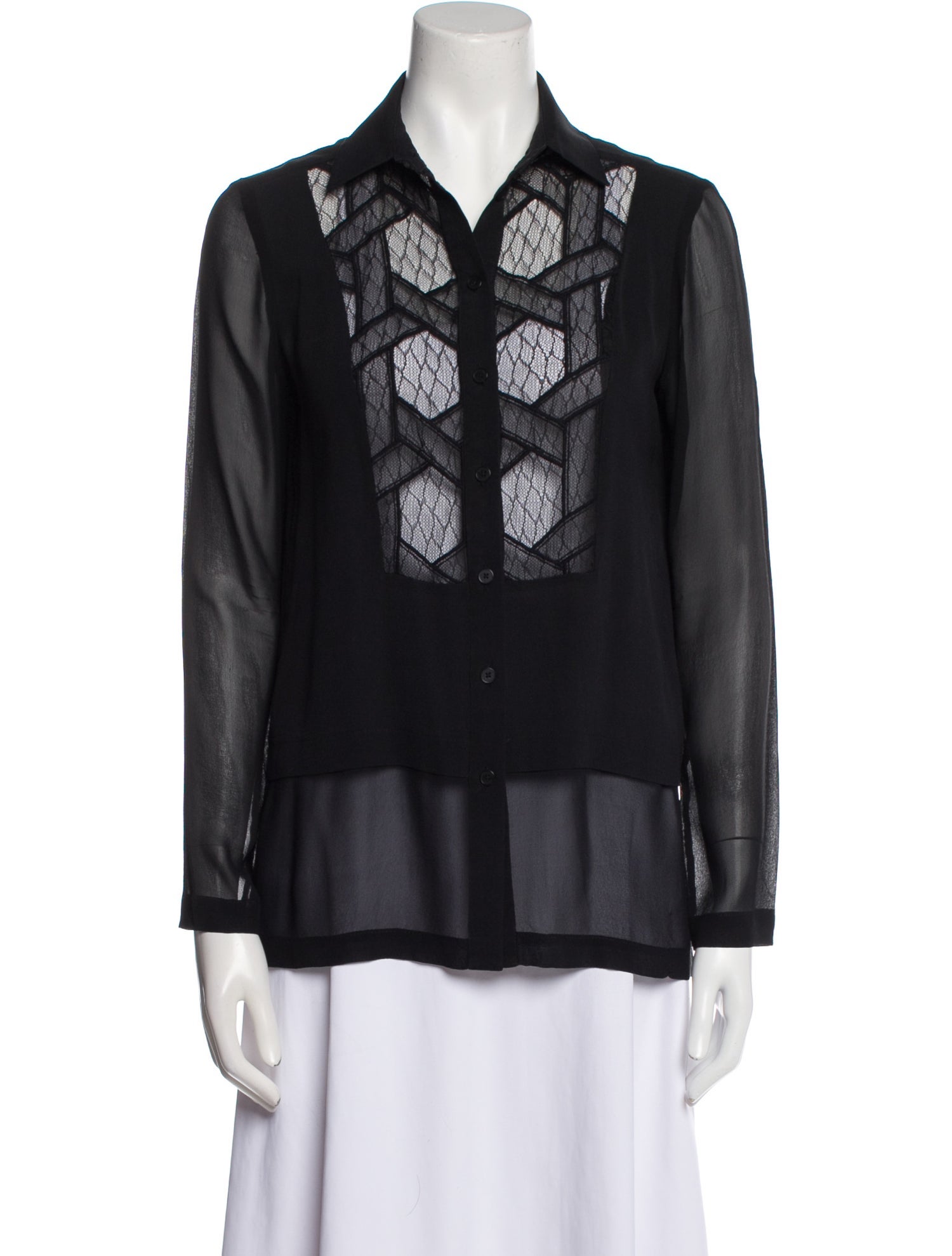 Yigal Azrouël Silk Long Sleeve Button-Up Top