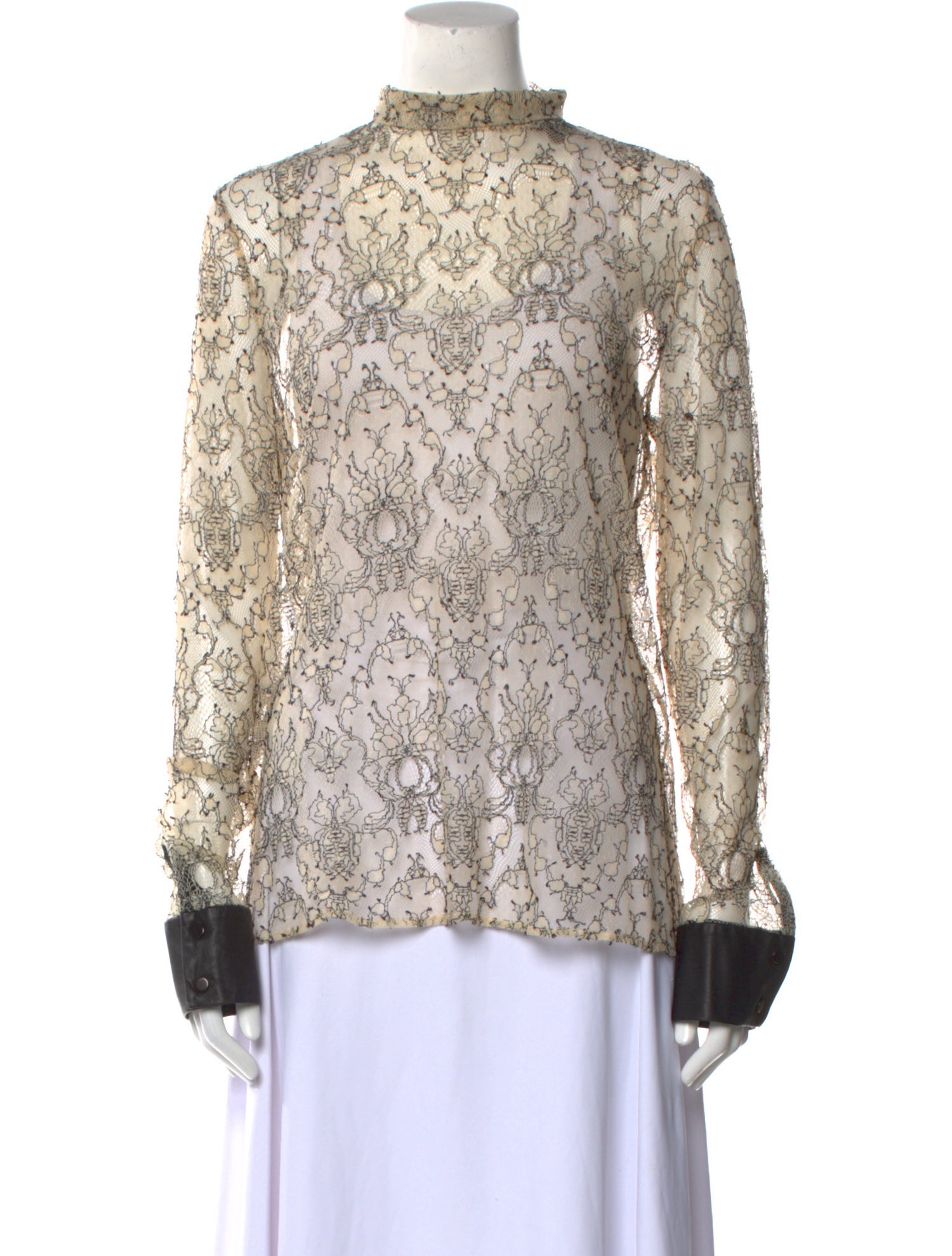 Yigal Azrouël Lace Pattern Mock Neck Blouse