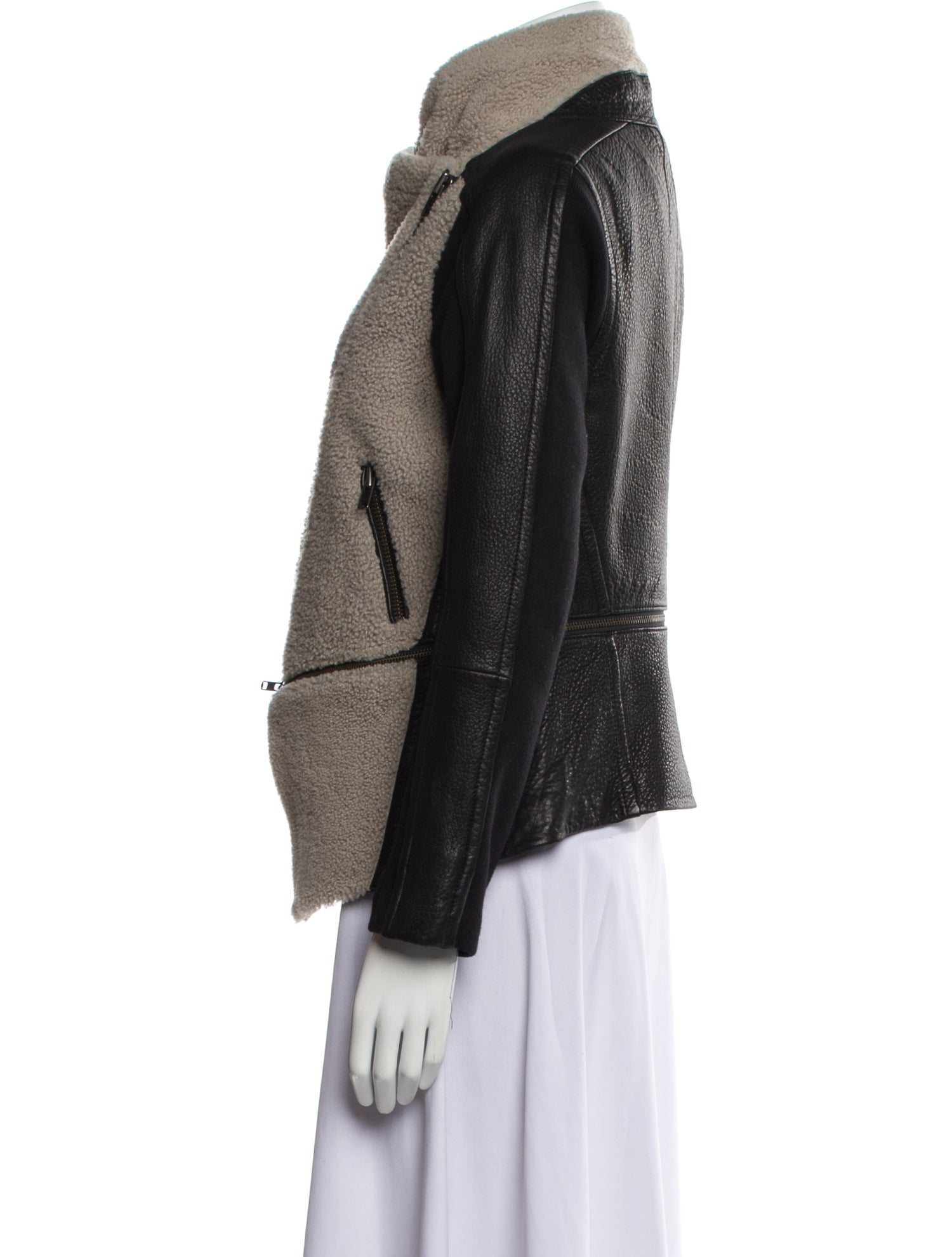 Yigal Azrouël Lamb Leather Colorblock Pattern Faux Fur Jacket