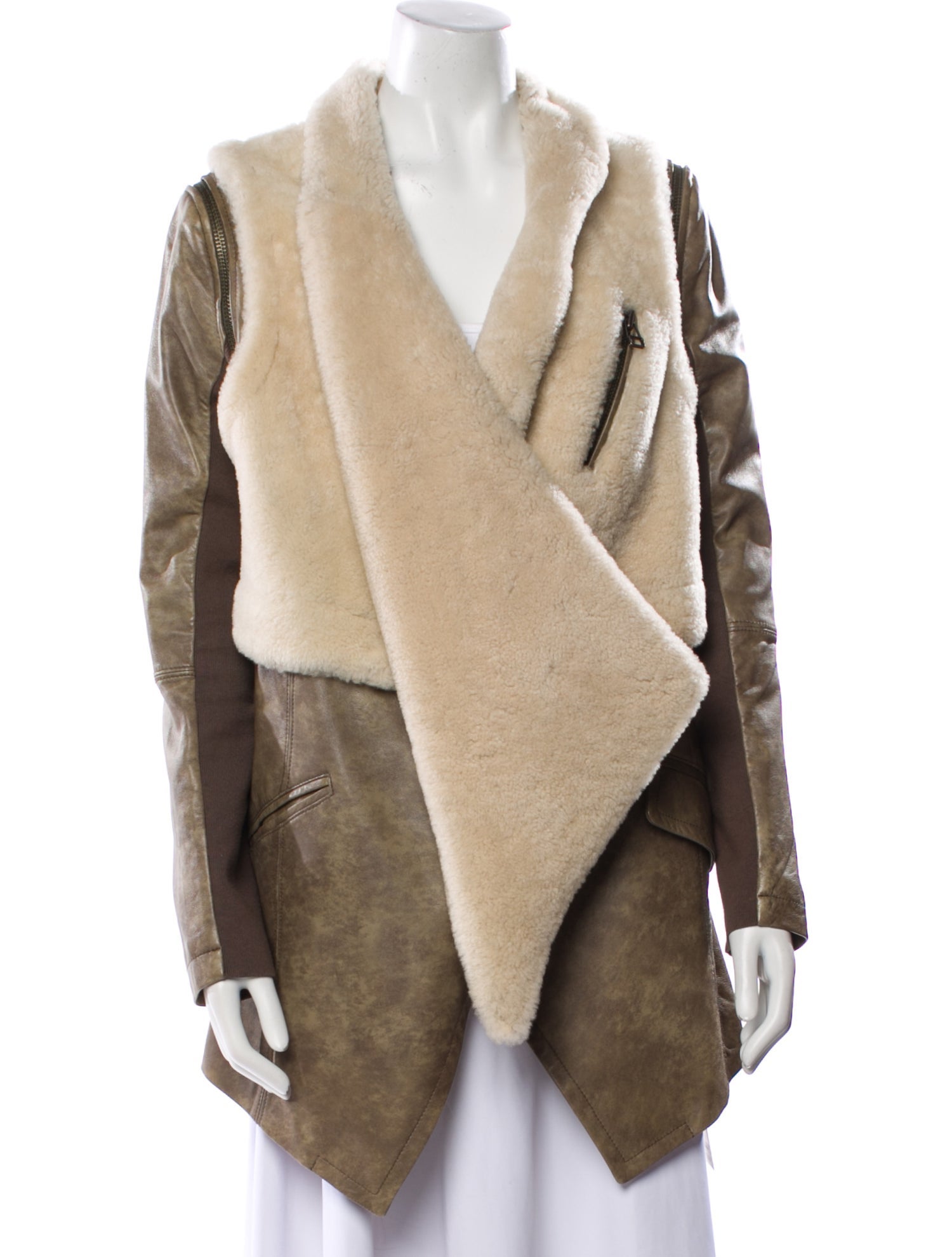 Yigal Azrouël Lamb Leather Colorblock Pattern Fur Jacket