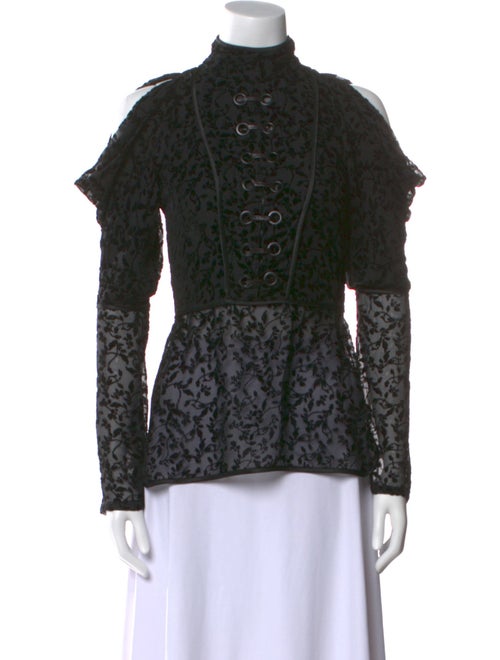 Yigal Azrouël Lace Pattern Mock Neck Blouse