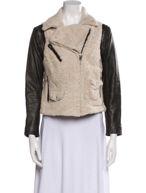 Yigal Azrouël Leather Colorblock Pattern Biker Jacket