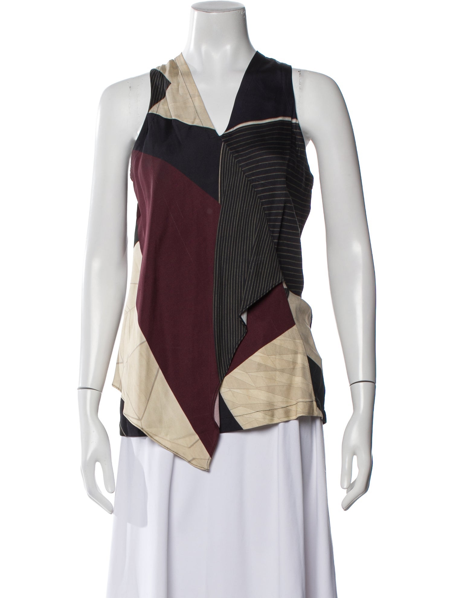 Yigal Azrouël Colorblock Pattern V-Neck Top
