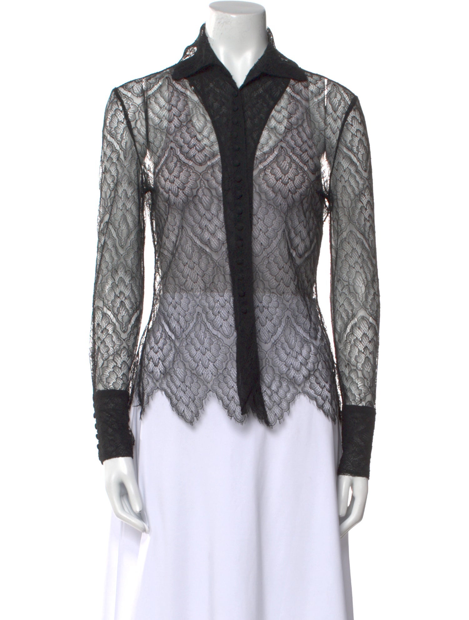 Yigal Azrouël Lace Pattern Long Sleeve Button-Up Top