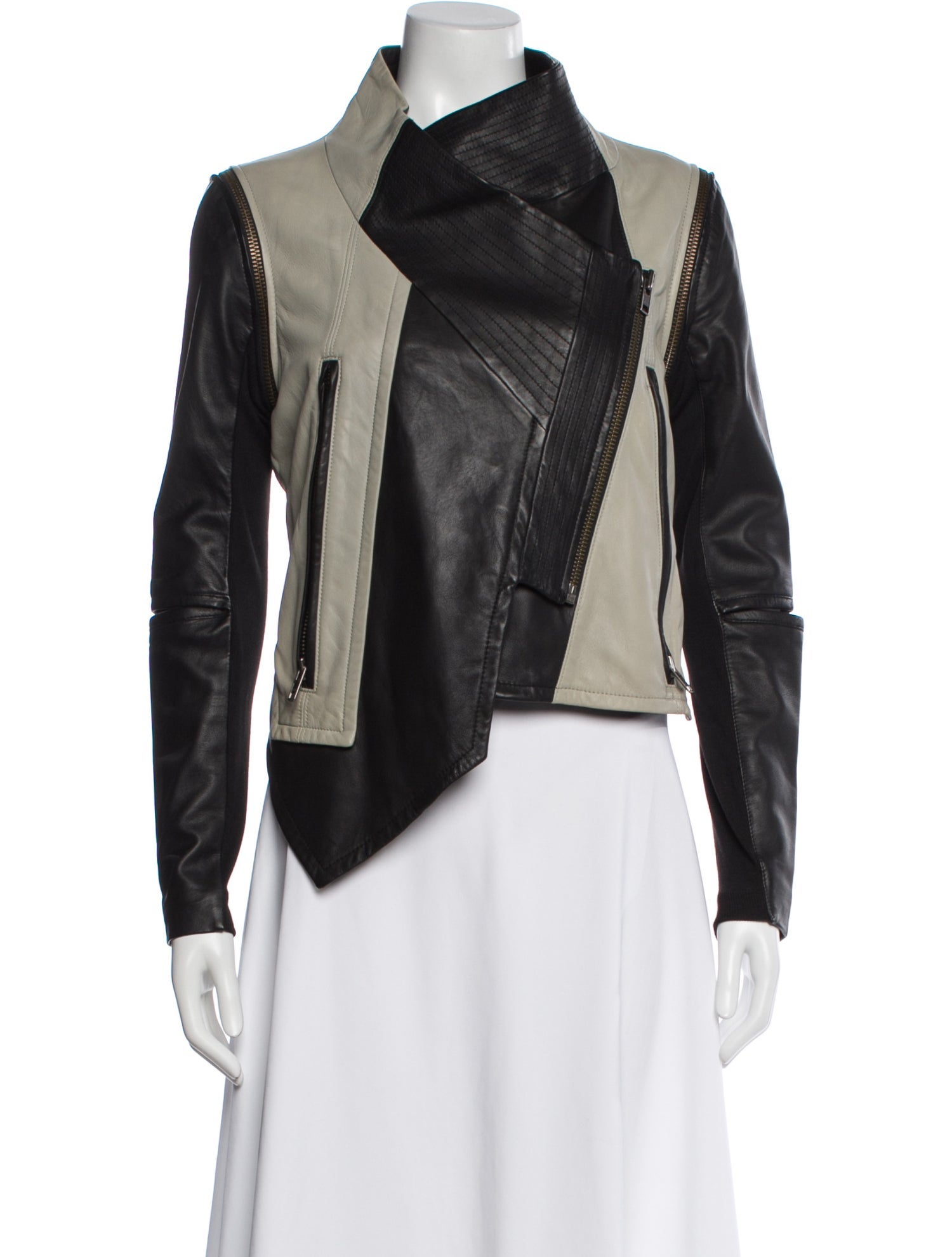 Yigal Azrouël Leather Colorblock Pattern Biker Jacket