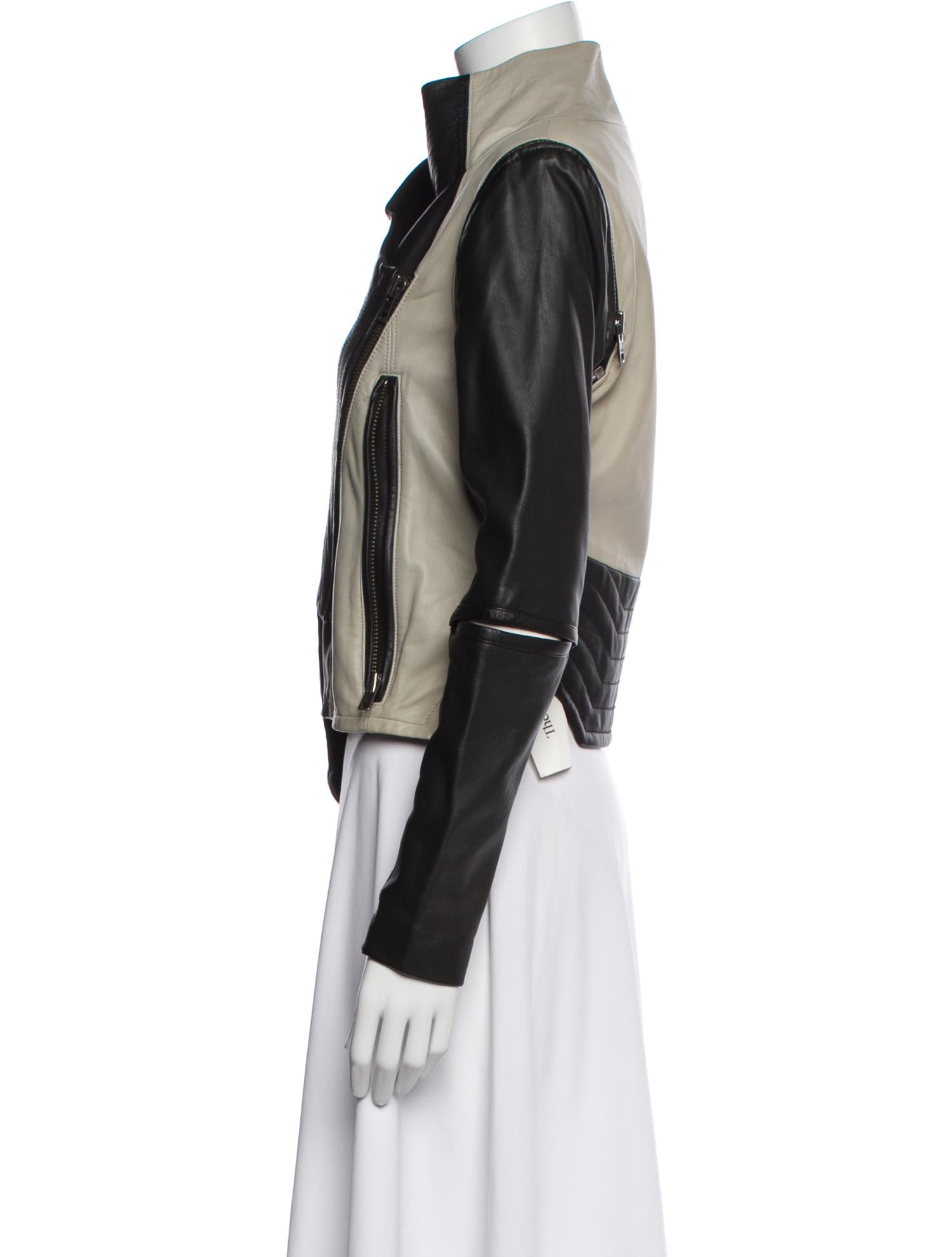 Yigal Azrouël Leather Colorblock Pattern Biker Jacket