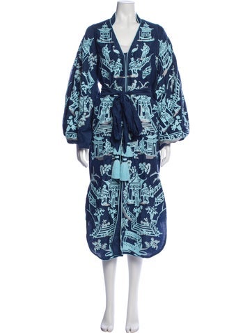 Pre-owned Yuliya Magdych Printed Tassel Accents Robe In Blue