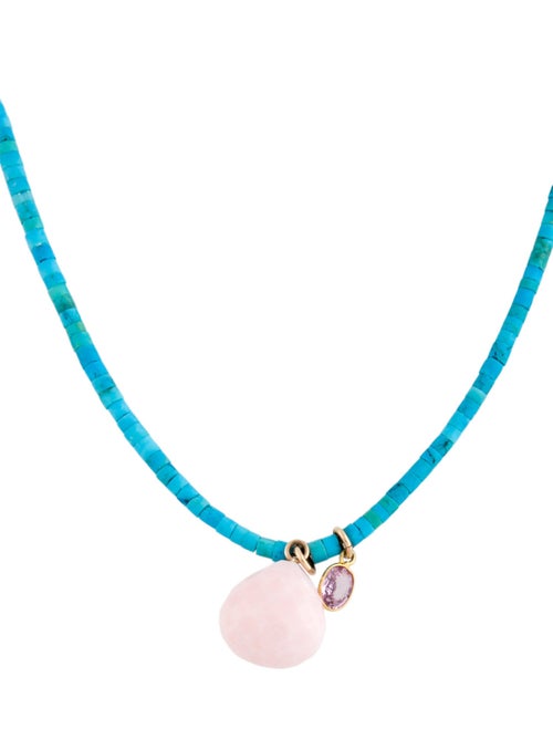 Yenden Pink Sapphire, Opal, & Magnesite Beaded Pendant Necklace