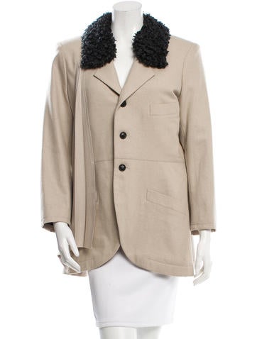 Yohji Yamamoto Wool Faux Fur-Collared Coat