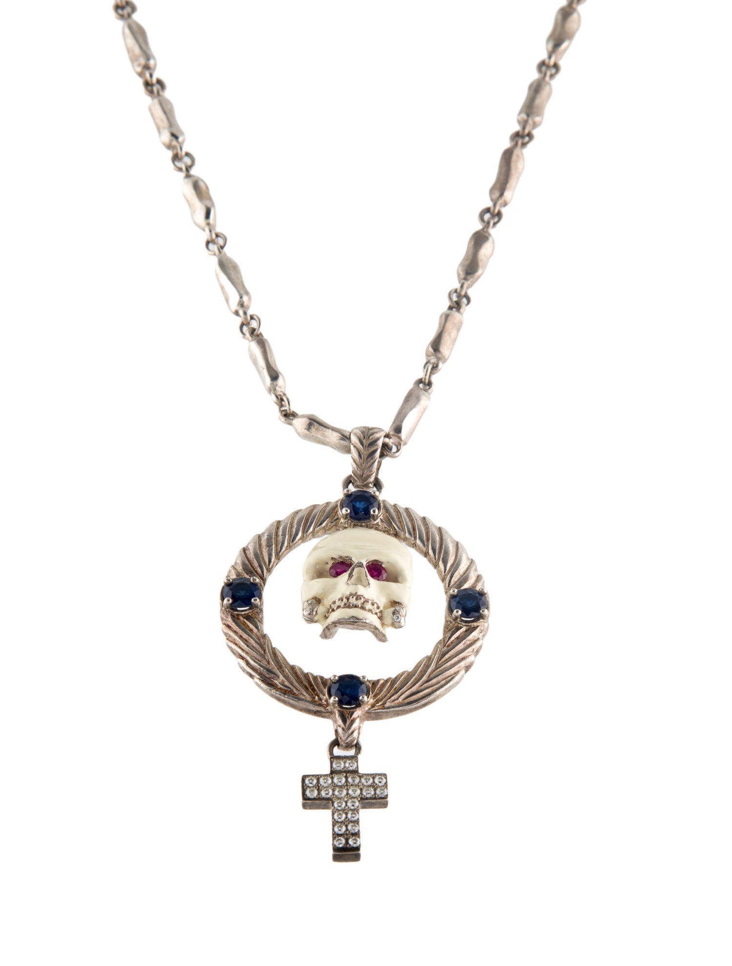 Yohji Yamamoto Cubic Zirconia & Enamel Skull Pendant Necklace