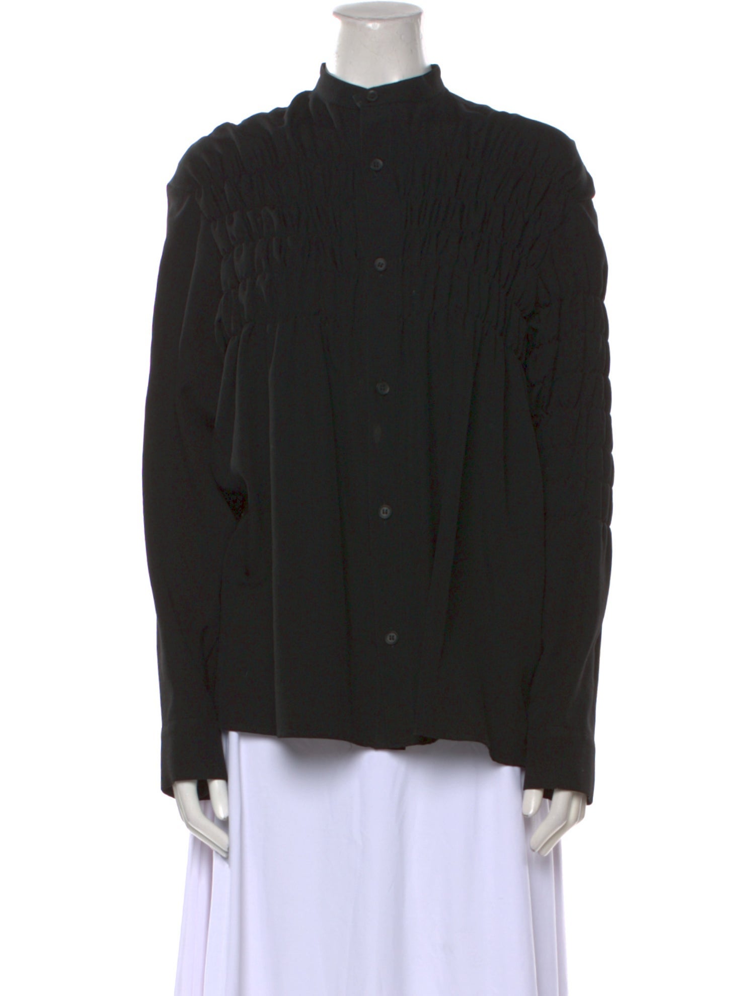 Y's by Yohji Yamamoto Wool Mock Neck Button-Up Top