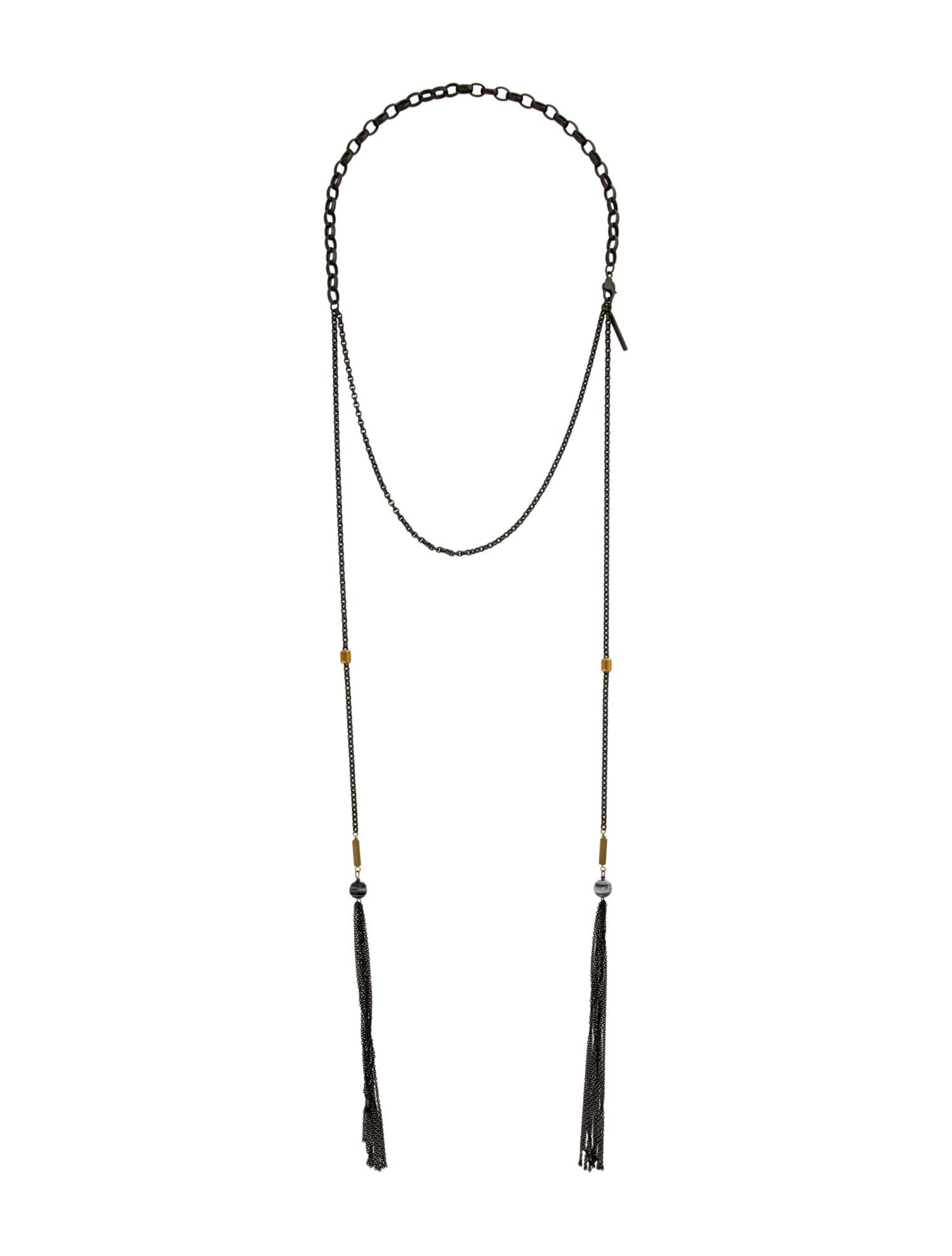 Yohji Yamamoto Two-Tone Stone Double Tassel Necklace