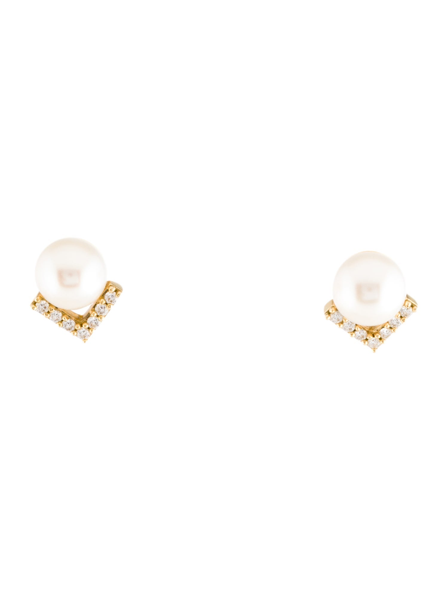 Yoko London 18K Pearl & Diamond V Stud Earrings