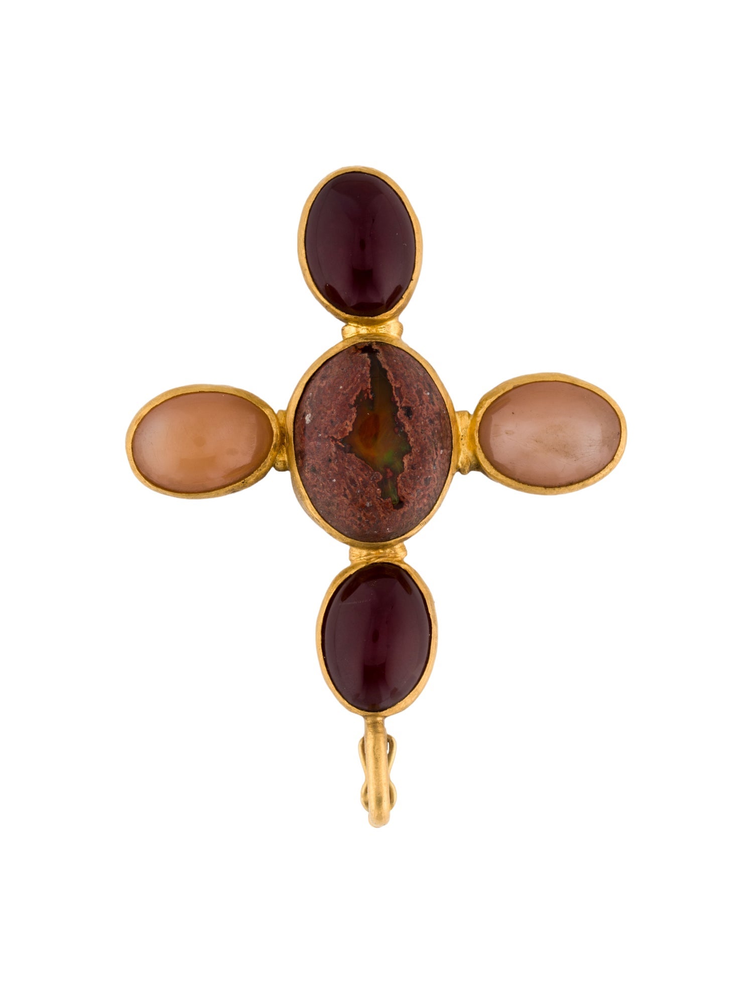 Yossi Harari 24K Boulder Opal, Cat's Eye Moonstone & Carnelian Cross Pendant