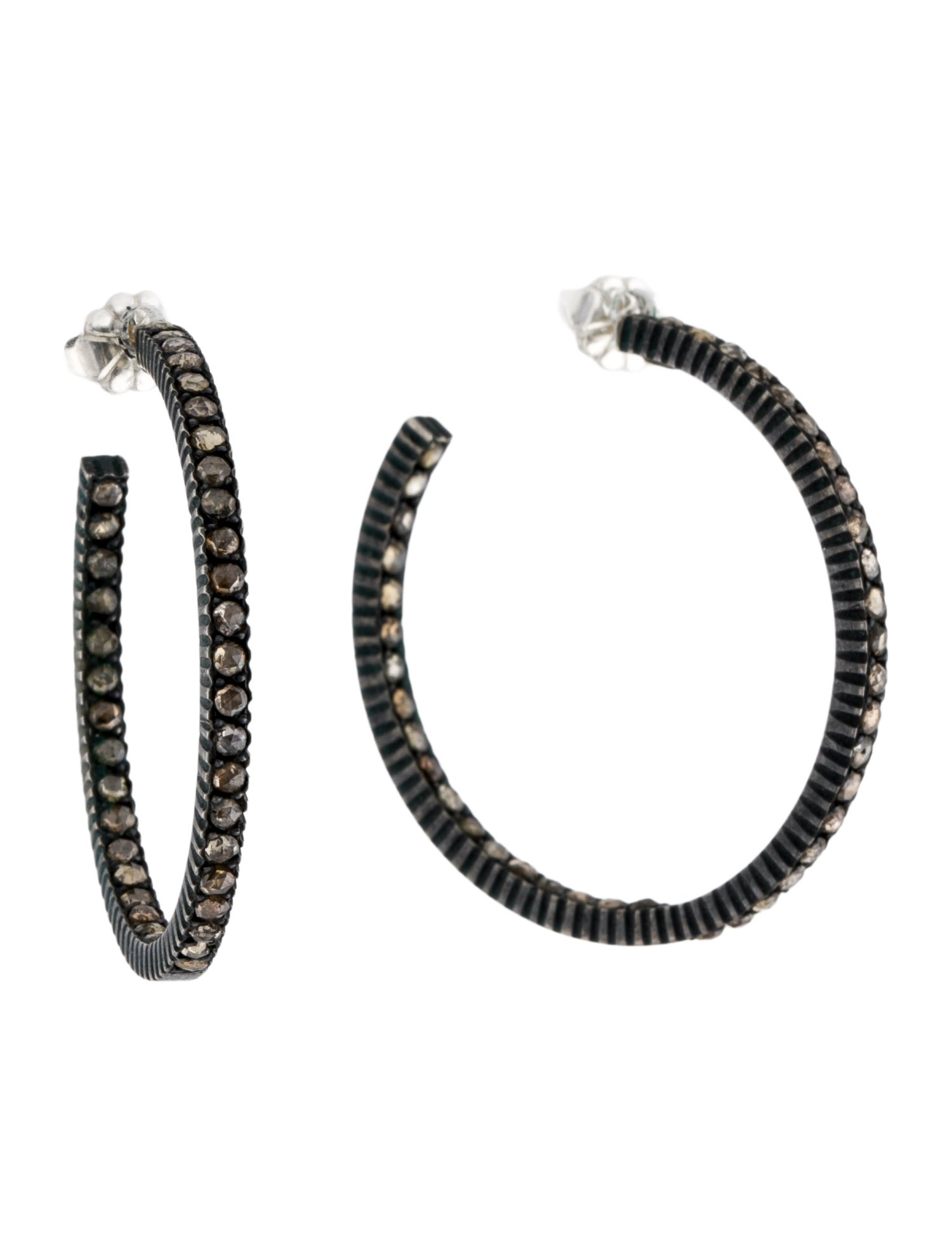 Yossi Harari Diamond Oxidized Gilver Lilah Hoop Earrings