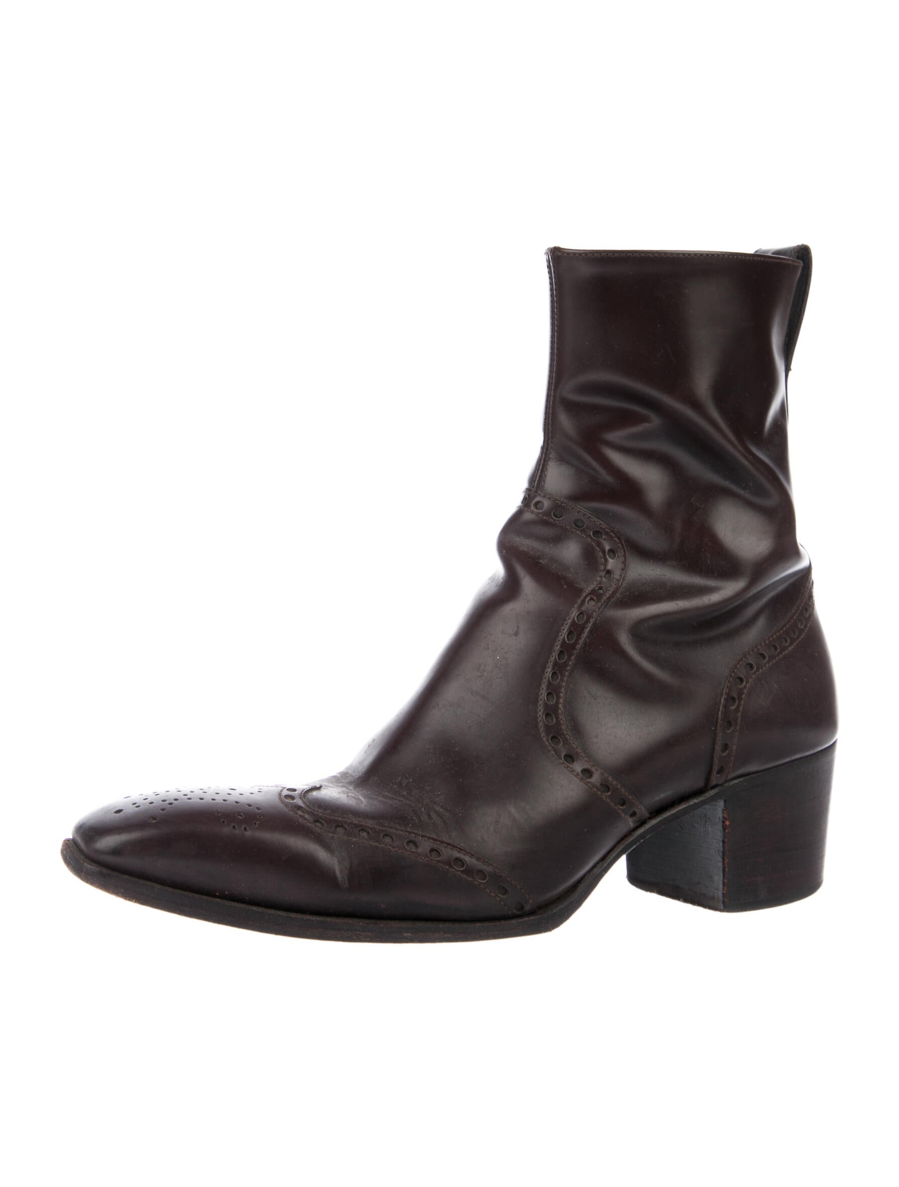 Yves Saint Laurent Rive Gauche Johnny Leather Boots - Burgundy 