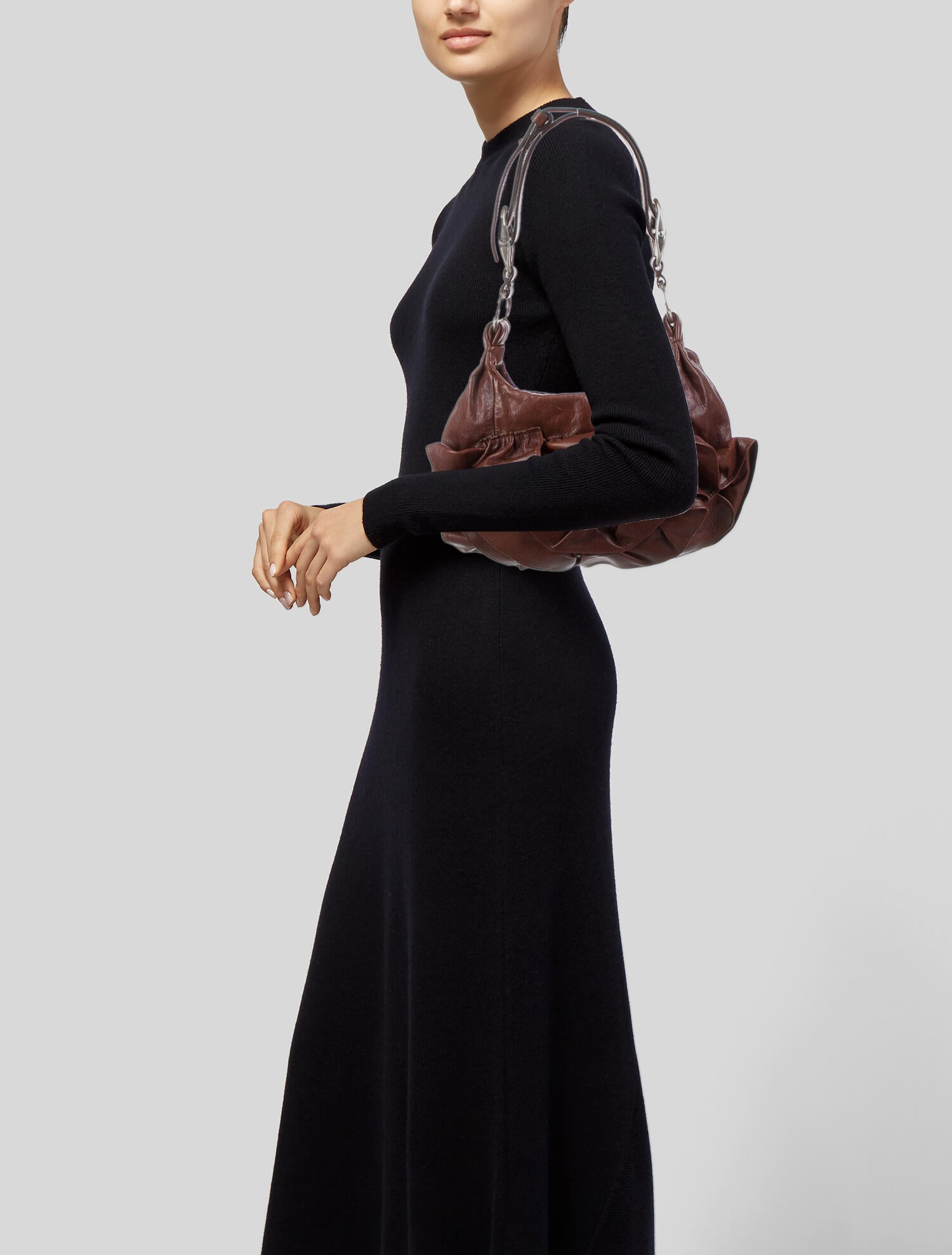 Yves Saint Laurent Rive Gauche Nadja Rose Ruffle Bag - Brown 