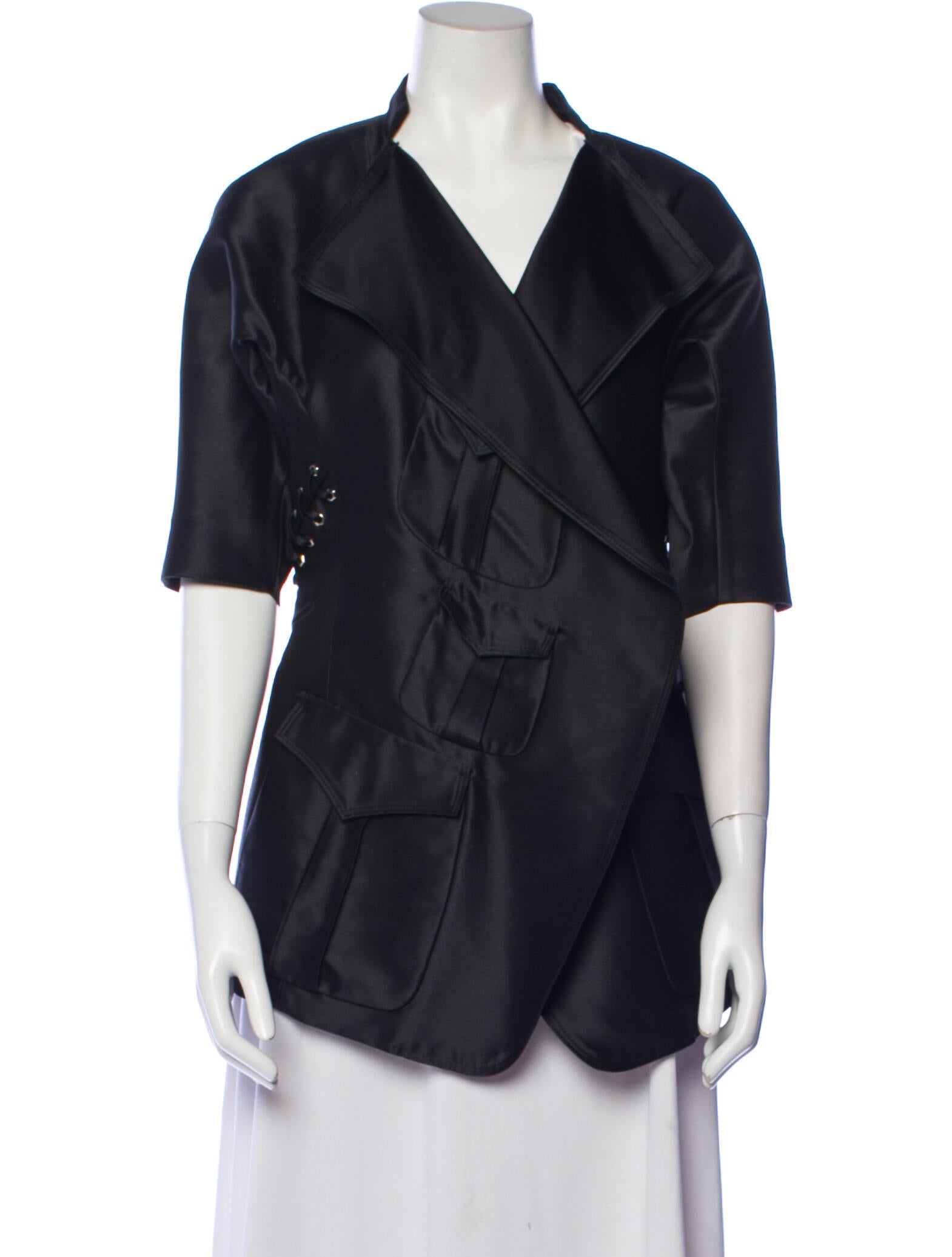 YVES SAINT LAURENT RIVE GAUCHE Size 8 Black Cotton Ribbon Jacket Blazer main image 0