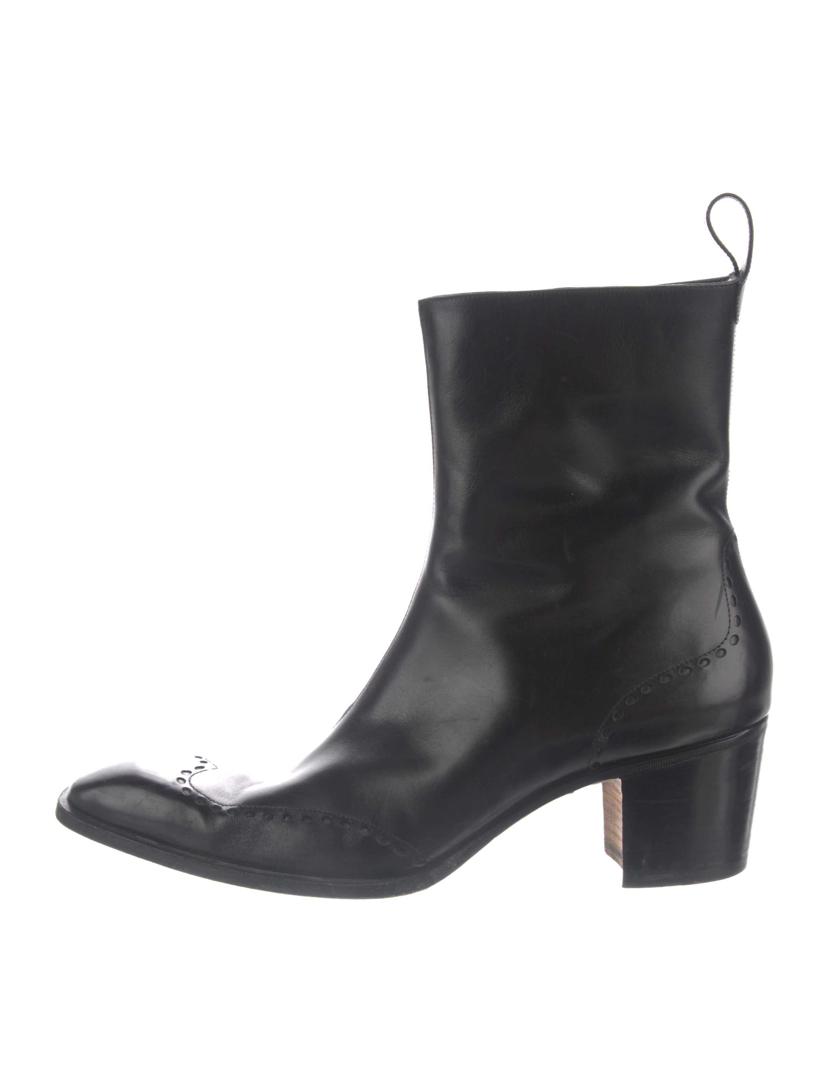Yves Saint Laurent Rive Gauche Leather Lasercut Accents Boots Black Boots, Shoes YSLRG43251