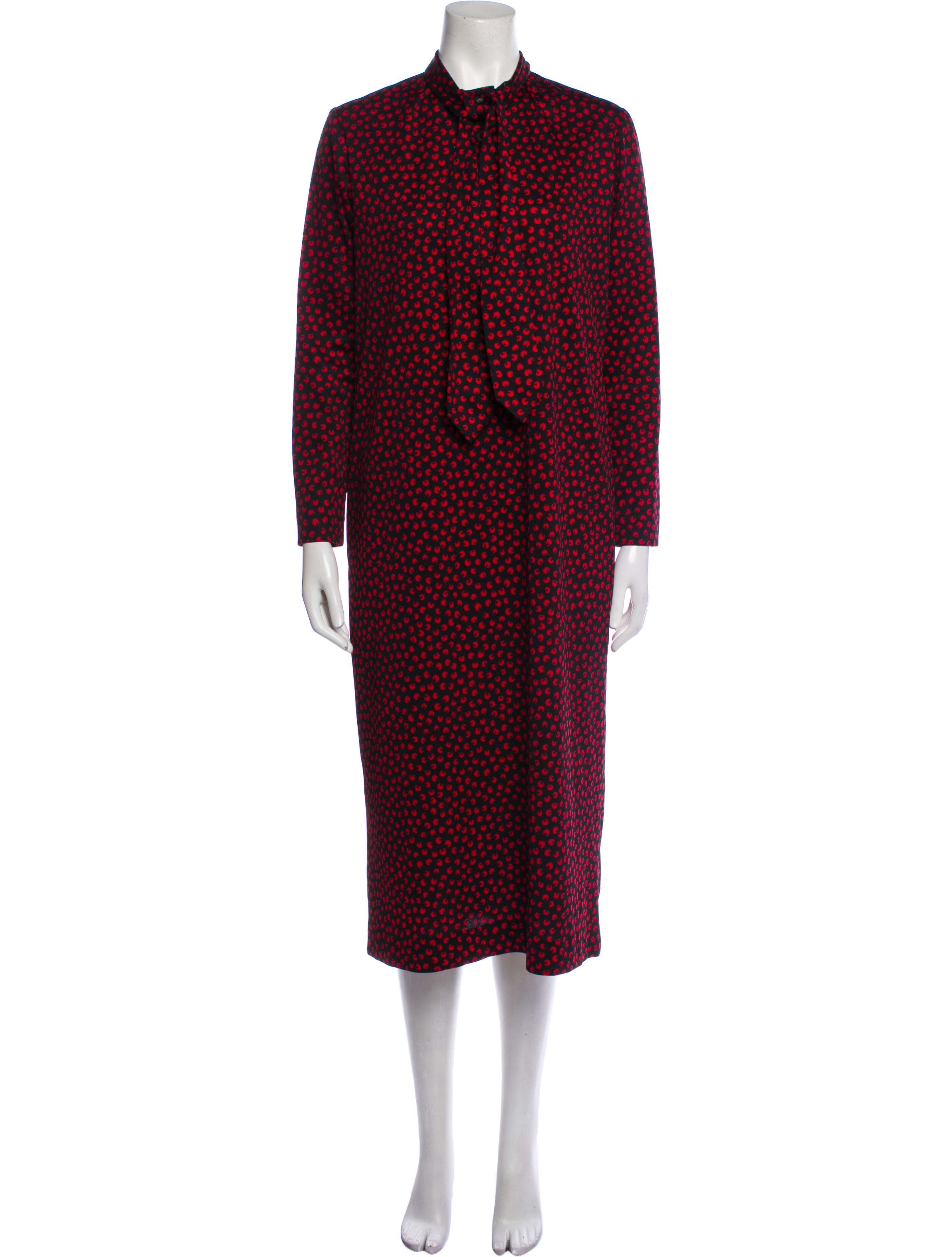 Vintage 70s Yves Saint Laurent Dress Black Red Print Rive Gauche