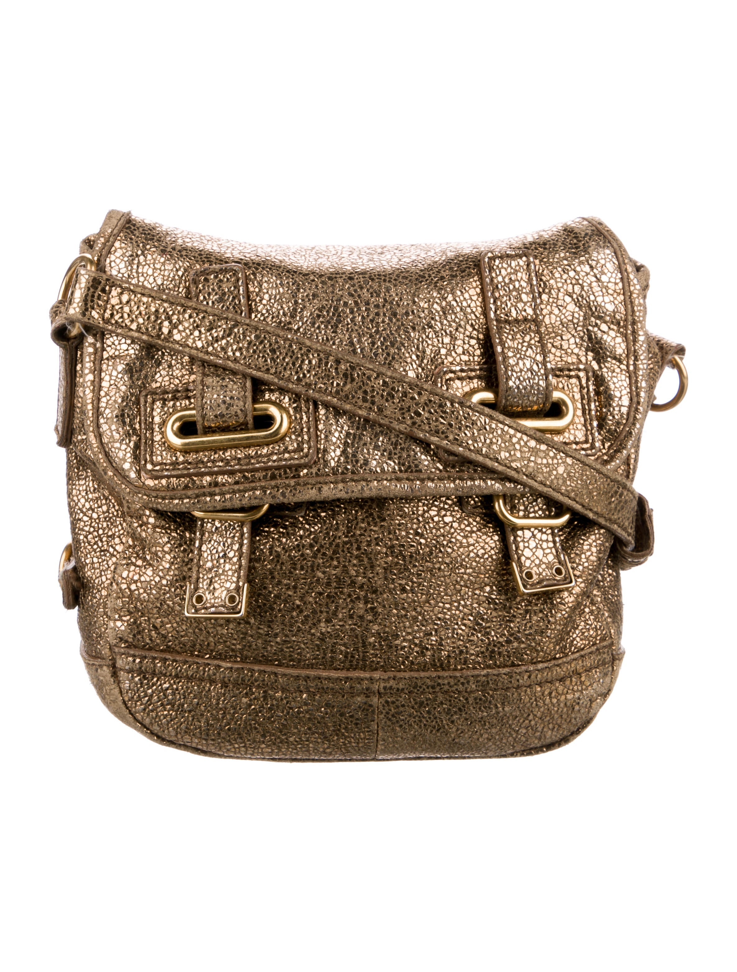 Yves Saint Laurent Rive Gauche Leather Metallic Crossbody Bag Gold