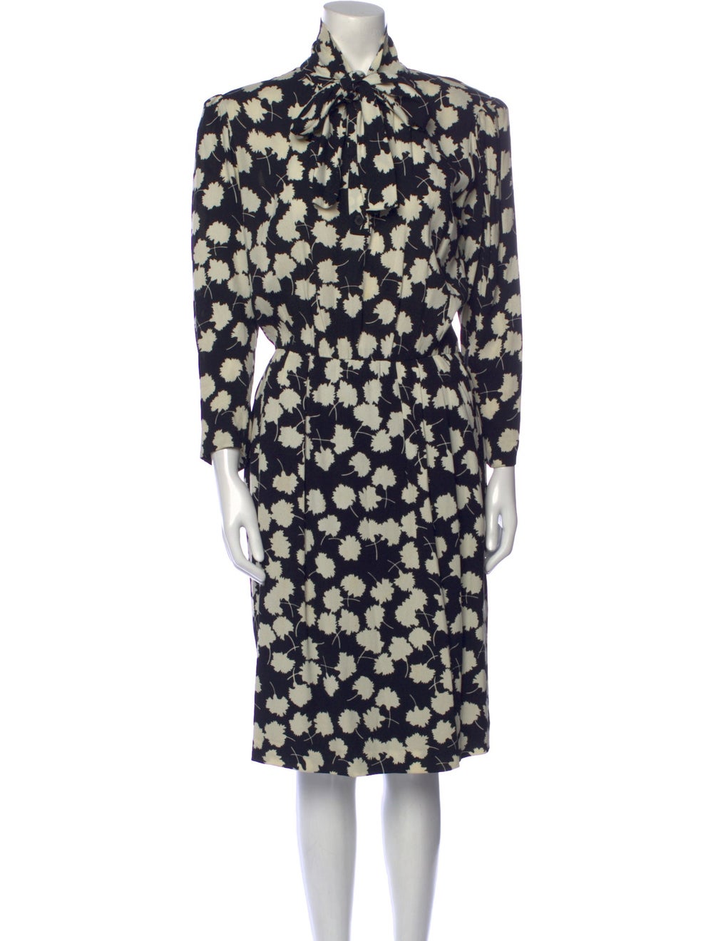 Yves Saint Laurent Rive Gauche Shirtdress Vintage From the Spring 1981 Collection by Yves Saint Laurent Black Printed Three-Quarter Sleeve with Mock Neck Concealed