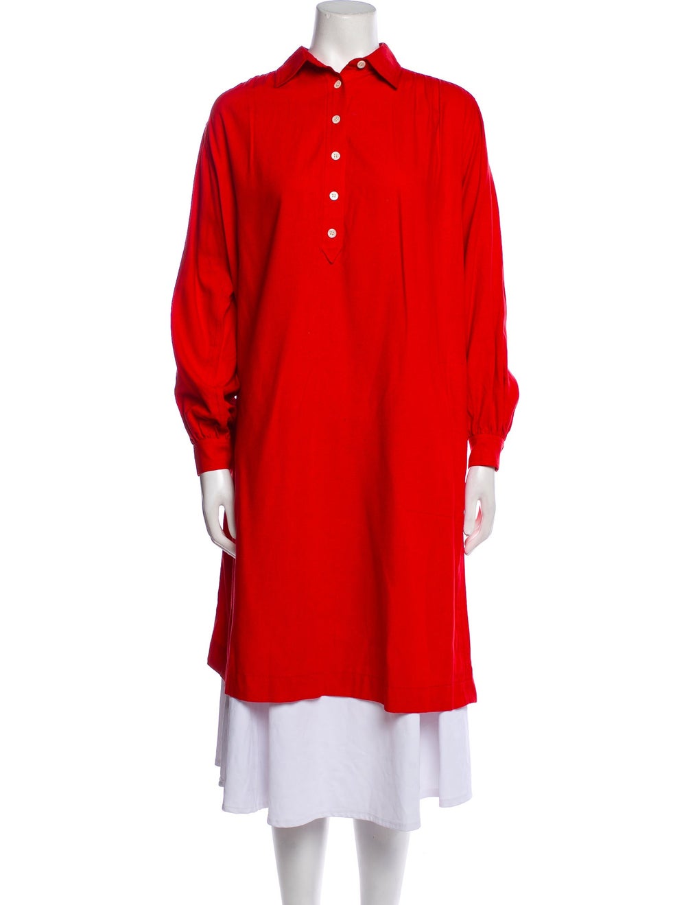 Yves Saint Laurent Rive Gauche Shirtdress Vintage From the Late 1970's - Early 1980's Collection by Yves Saint Laurent Red Long Sleeve with Collar