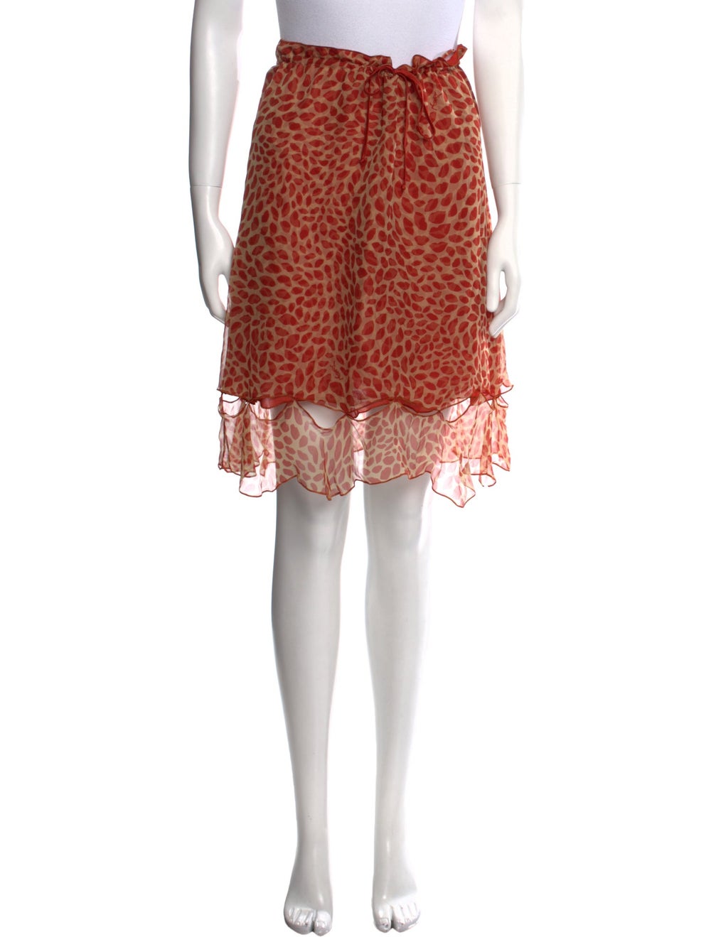 Yves Saint Laurent Rive Gauche Silk Skirt Orange Printed Drawstring Closure